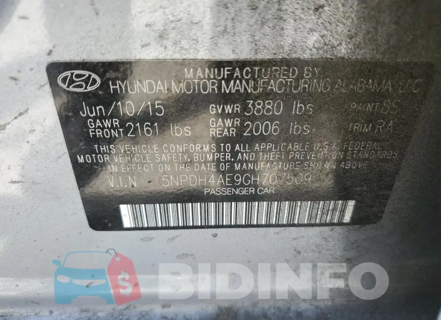 5NPDH4AE9GH707509 Photo# 12