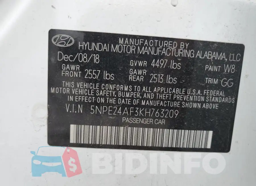 5NPE24AF3KH763209 Photo# 12