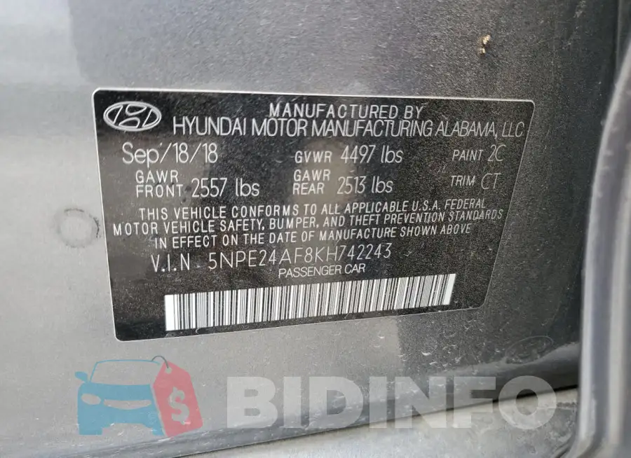 5NPE24AF8KH742243 Photo# 12