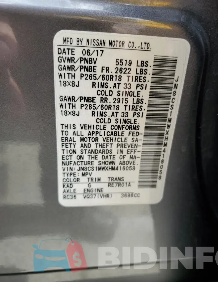 JN8CS1MWXHM416058 Photo# 12
