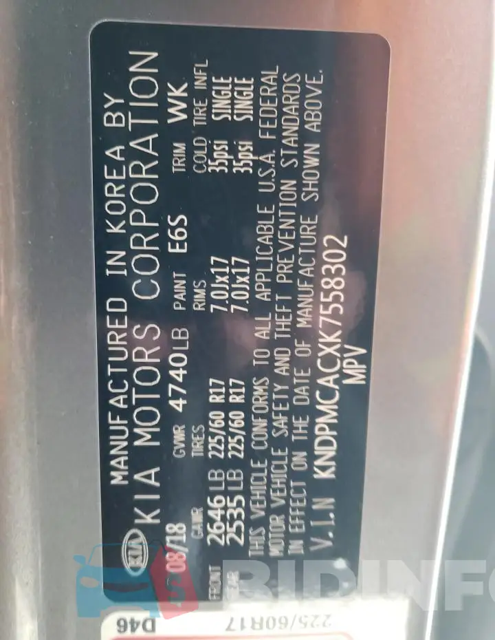 KNDPMCACXK7558302 Photo# 12
