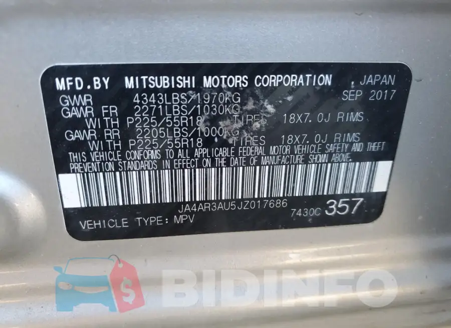 JA4AR3AU5JZ017686 Photo# 14
