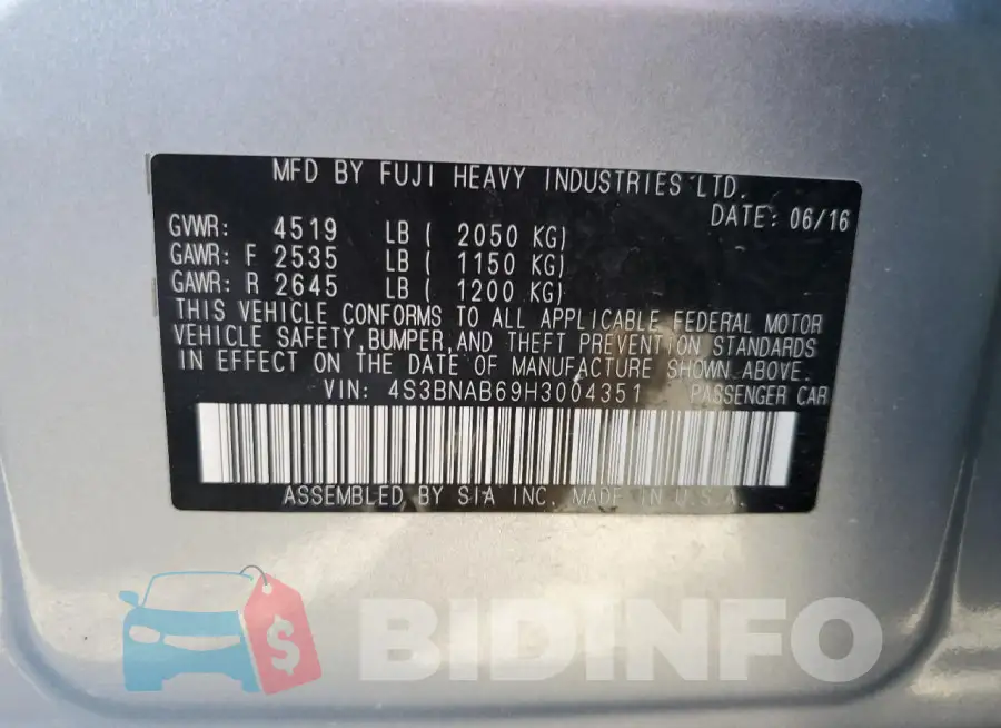 4S3BNAB69H3004351 Photo# 13
