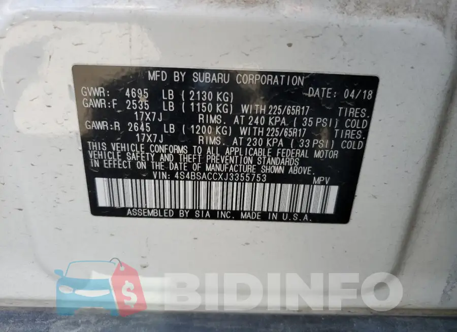 4S4BSACCXJ3355753 Photo# 12