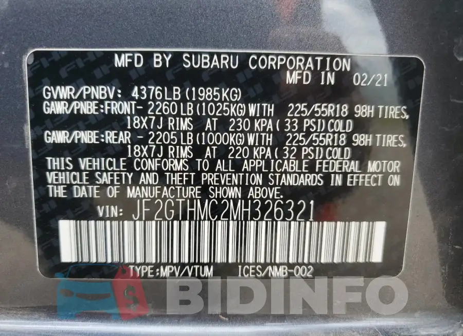 JF2GTHMC2MH326321 Photo# 13