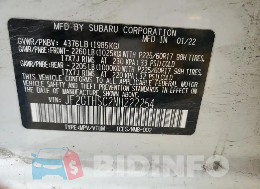 JF2GTHSC2NH222254 Photo# 13