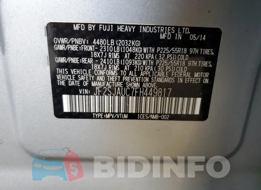 JF2SJAUC7FH449817 Photo# 13