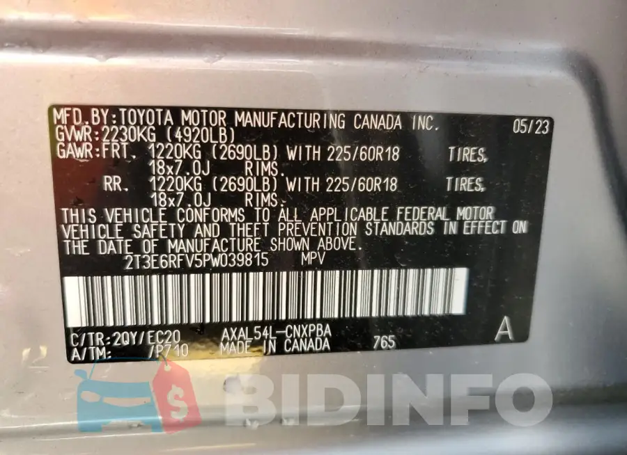 2T3E6RFV5PW039815 Photo# 14