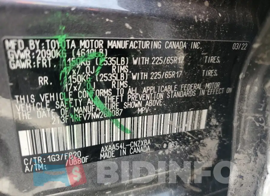 2T3F1RFV7NW260087 Photo# 13