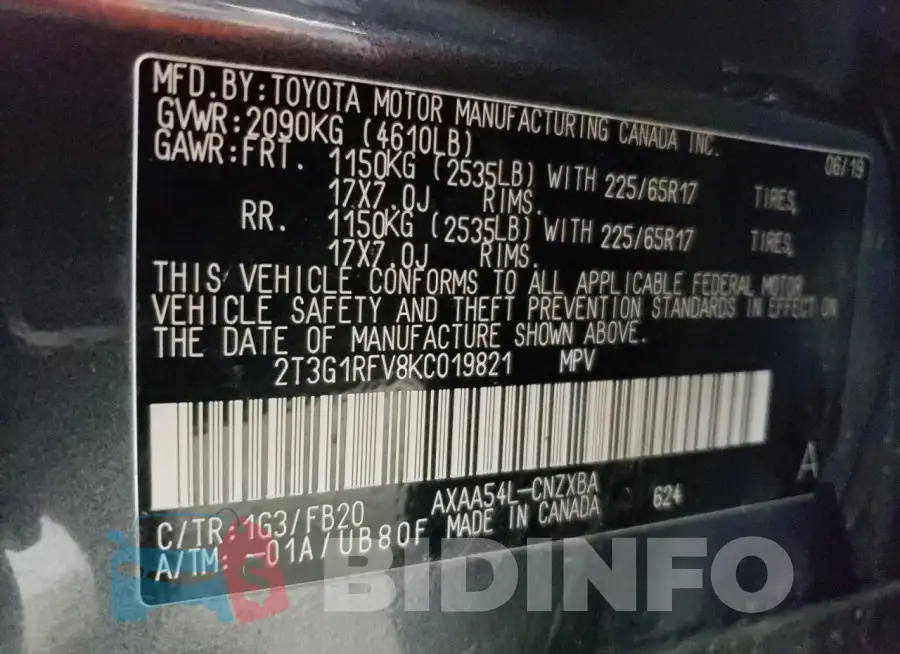 2T3G1RFV8KC019821 Photo# 14