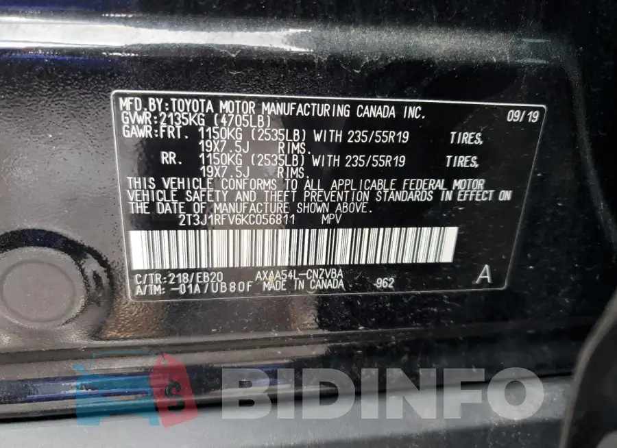 2T3J1RFV6KC056811 Photo# 13