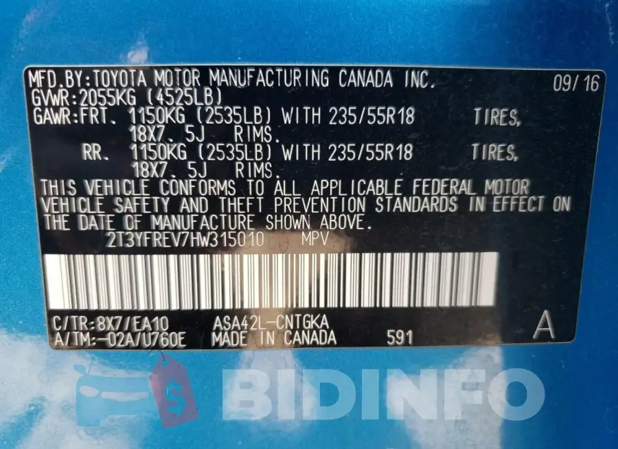 2T3YFREV7HW315010 Photo# 13