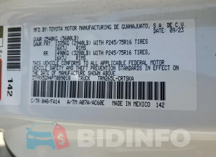 3TYRX5GN4PT089018 Photo# 12