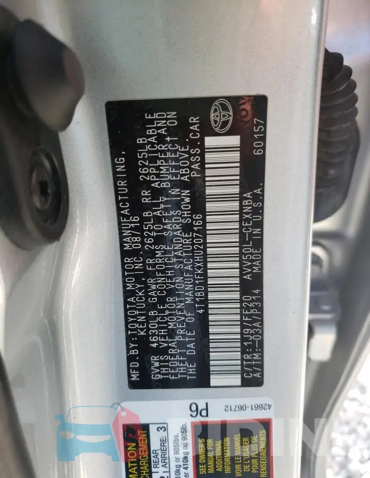 4T1BD1FKXHU207166 Photo# 10