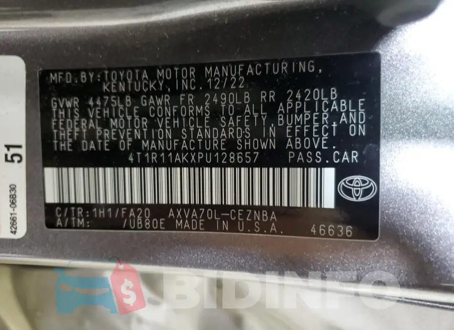 4T1R11AKXPU128657 Photo# 12