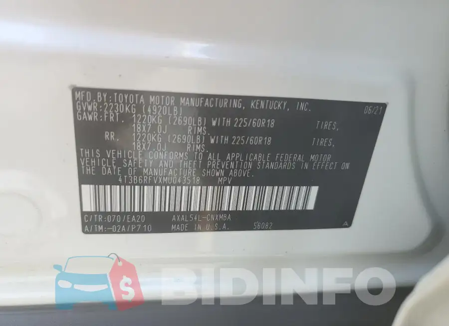 4T3B6RFVXMU043518 Photo# 13