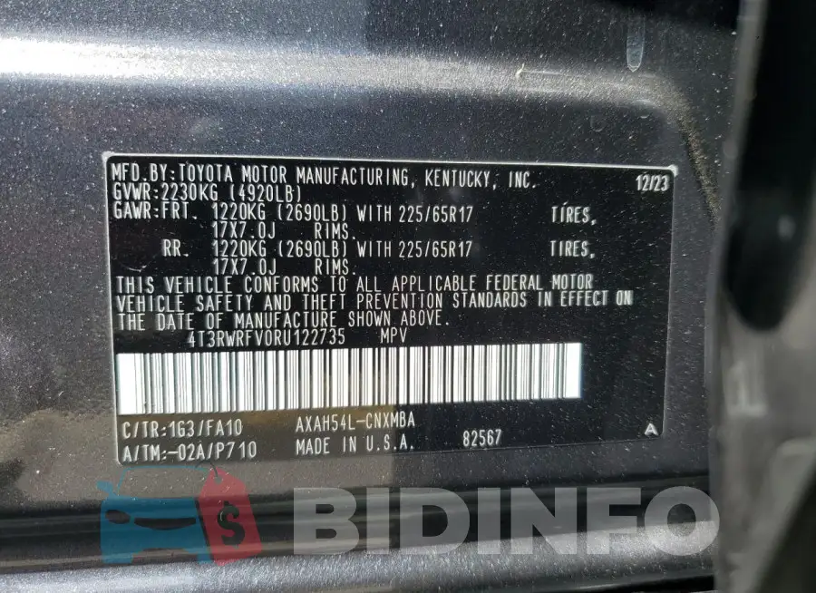4T3RWRFV0RU122735 Photo# 13