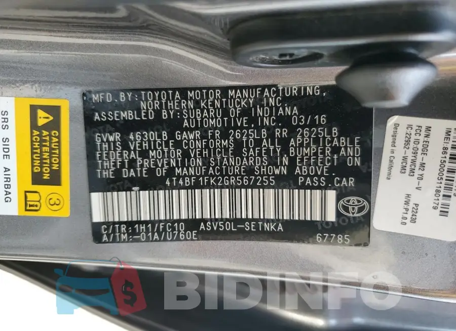 4T4BF1FK2GR567255 Photo# 12