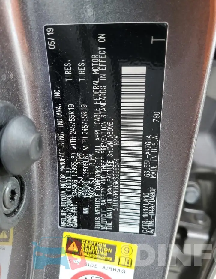 5TDDZRFH5KS998574 Photo# 12