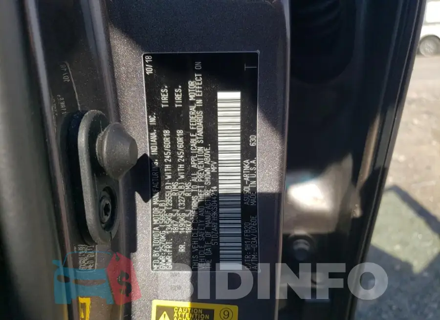 5TDZARFH9KS044214 Photo# 13