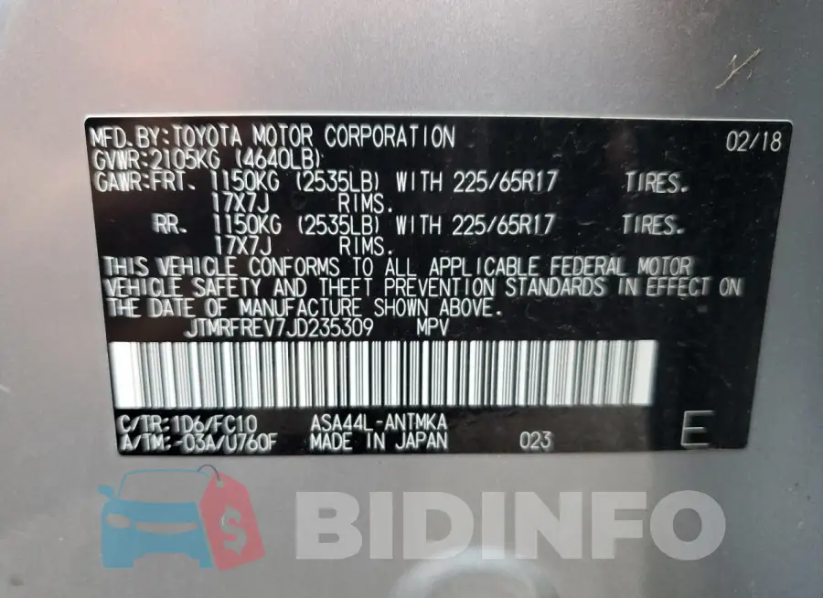 JTMRFREV7JD235309 Photo# 14