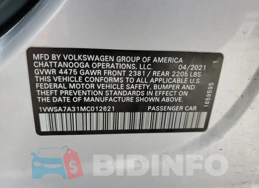 1VWSA7A31MC012621 Photo# 13