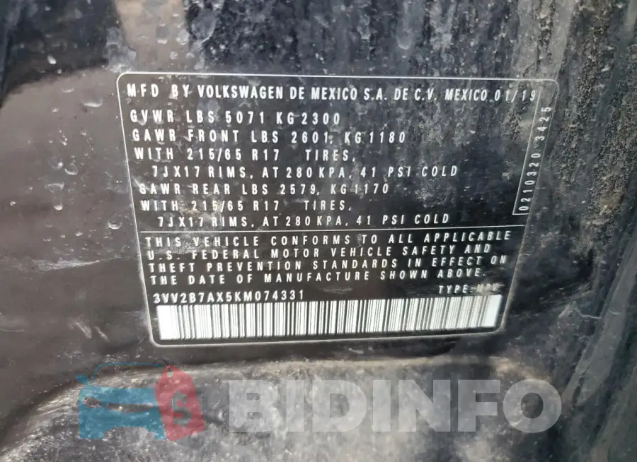 3VV2B7AX5KM074331 Photo# 13