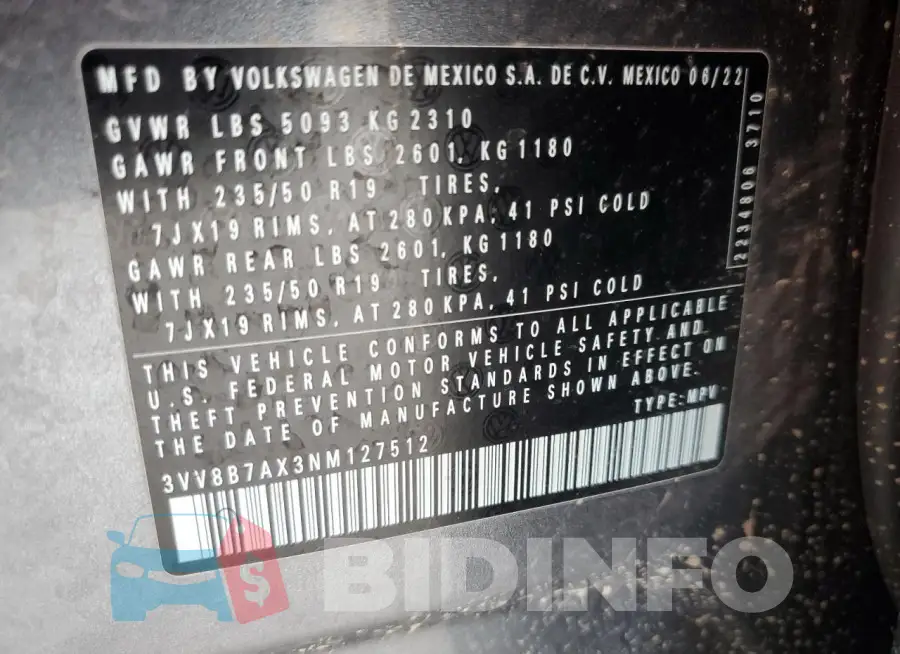 3VV8B7AX3NM127512 Photo# 12