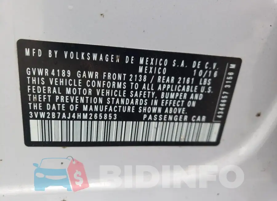 3VW2B7AJ4HM265853 Photo# 12