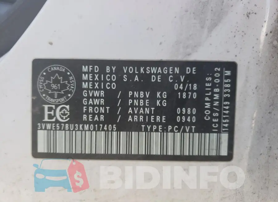 3VWE57BU3KM017405 Photo# 12