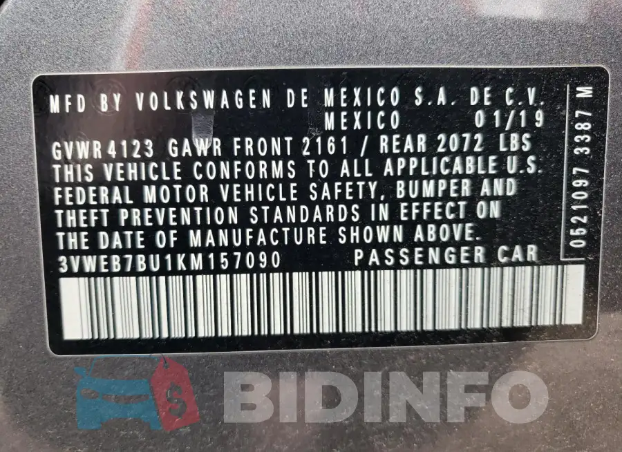 3VWEB7BU1KM157090 Photo# 12