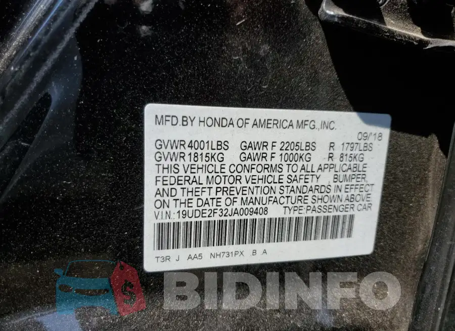 19UDE2F32JA009408 Photo# 12