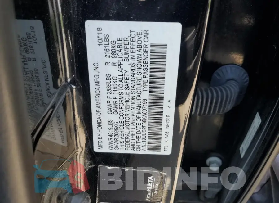 19UUB2F68KA007196 Photo# 12