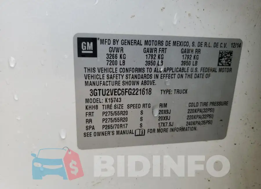 3GTU2VEC6FG221618 Photo# 12
