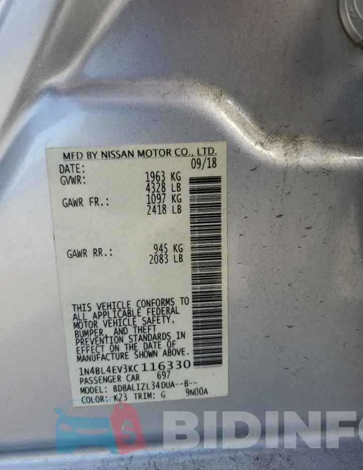 1N4BL4EV3KC116330 Photo# 12