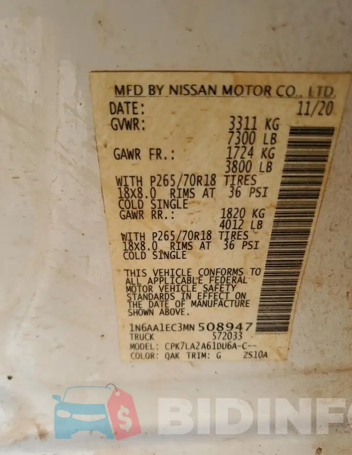 1N6AA1EC3MN508947 Photo# 12