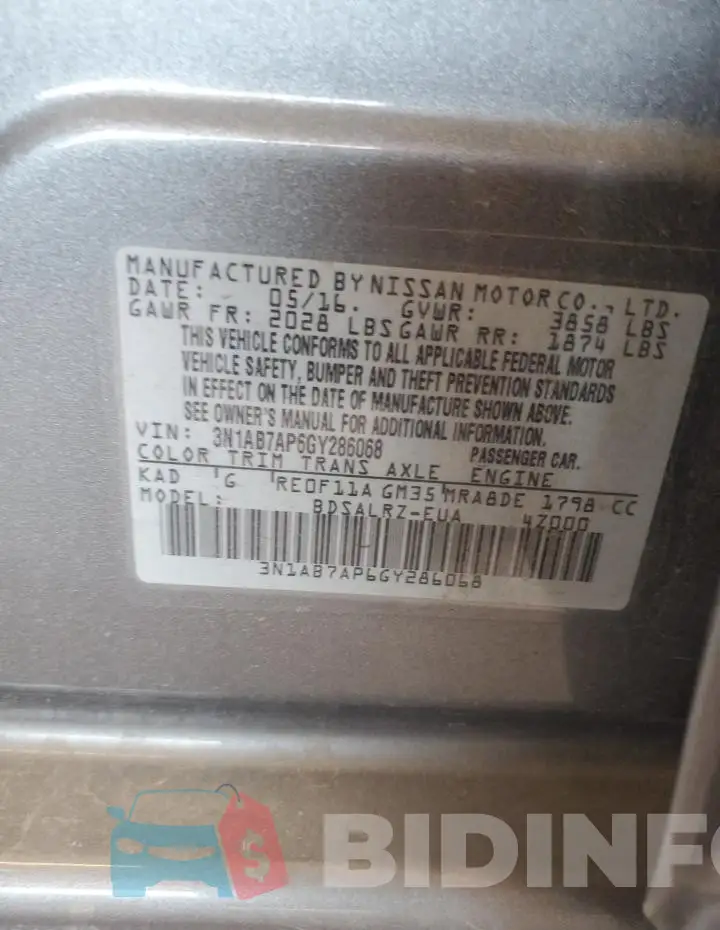 3N1AB7AP6GY286068 Photo# 12