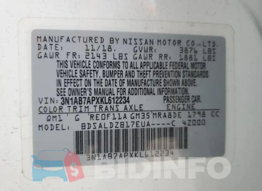3N1AB7APXKL612234 Photo# 12