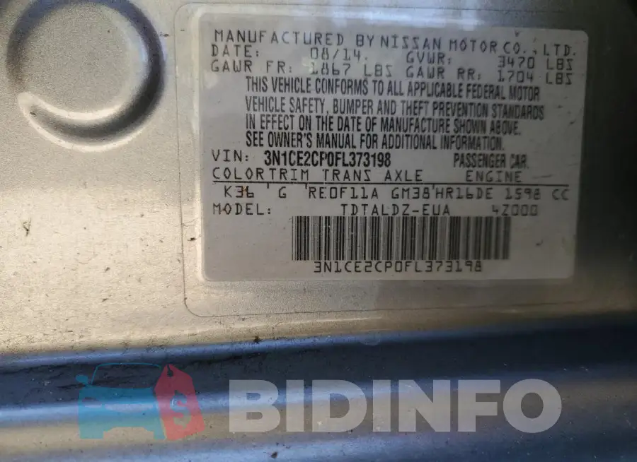 3N1CE2CP0FL373198 Photo# 12