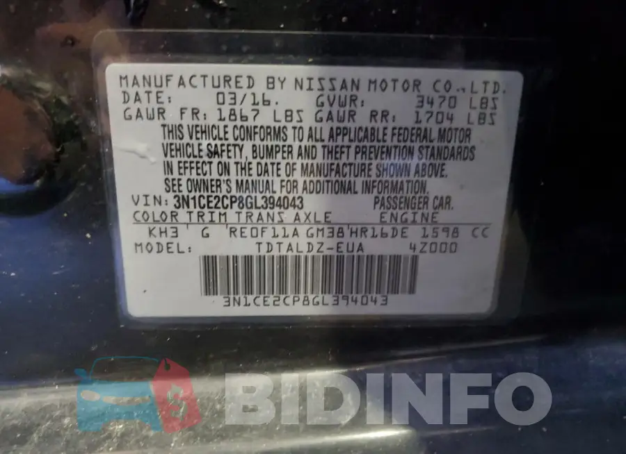 3N1CE2CP8GL394043 Photo# 13