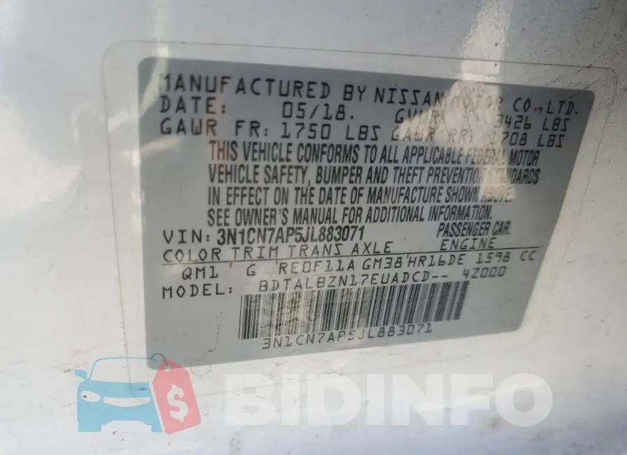 3N1CN7AP5JL883071 Photo# 12