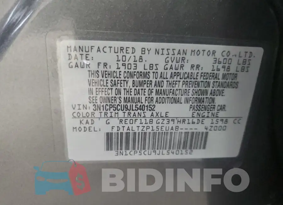 3N1CP5CU9JL540152 Photo# 13