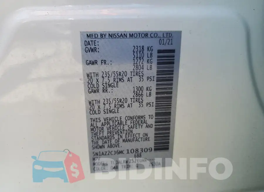 5N1AZ2CJ6MC108309 Photo# 14
