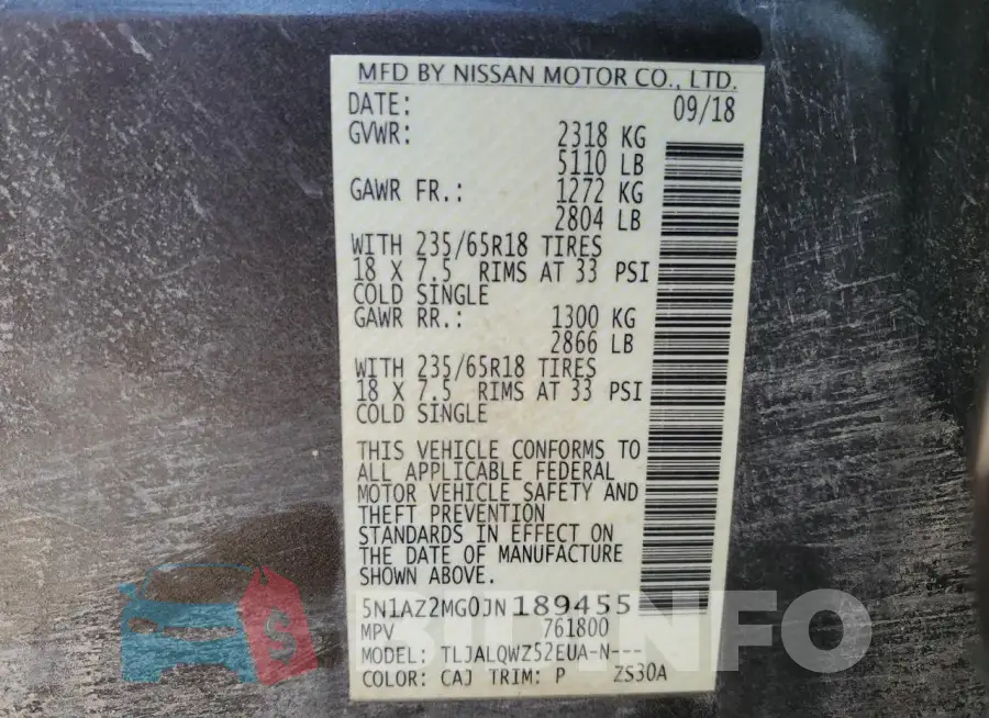 5N1AZ2MG0JN189455 Photo# 13