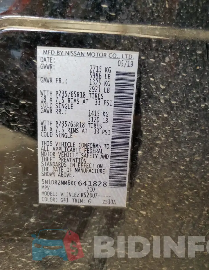 5N1DR2MM6KC641828 Photo# 12