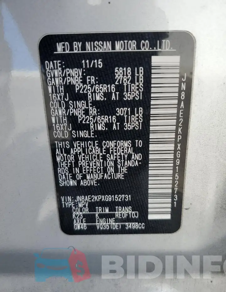 JN8AE2KPXG9152731 Photo# 13