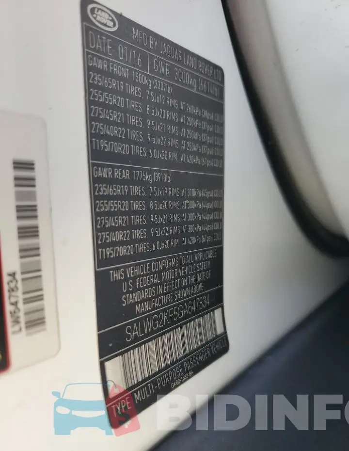 SALWG2KF5GA647834 Photo# 13
