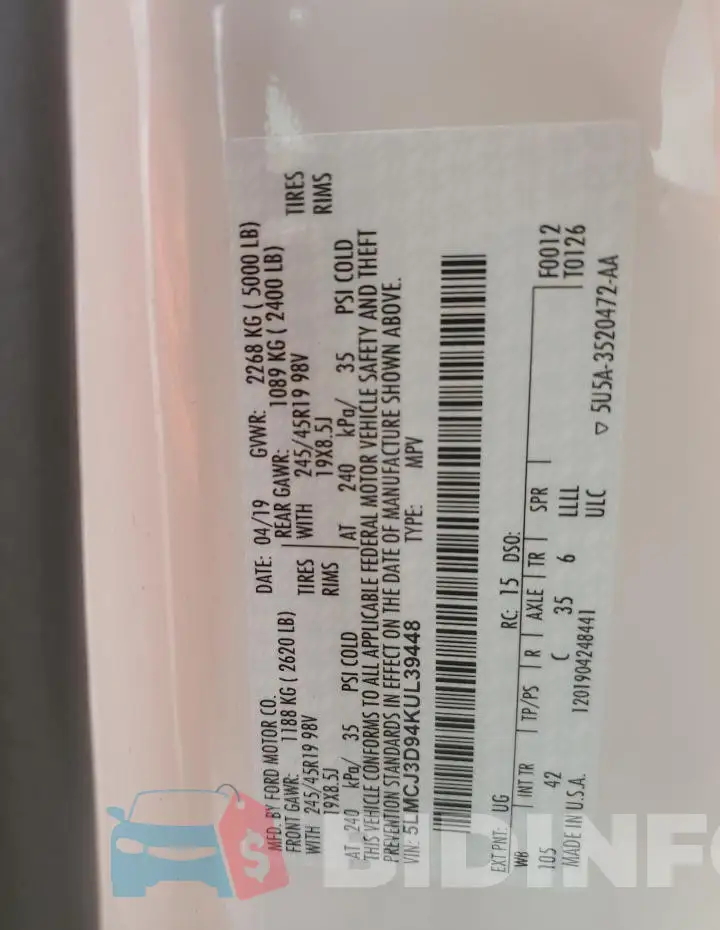 5LMCJ3D94KUL39448 Photo# 13