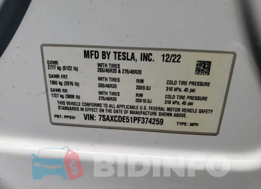 7SAXCDE51PF374259 Photo# 12