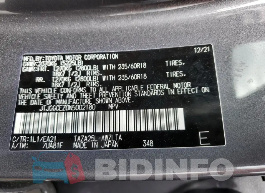 JTJGGCEZ0N5002180 Photo# 13